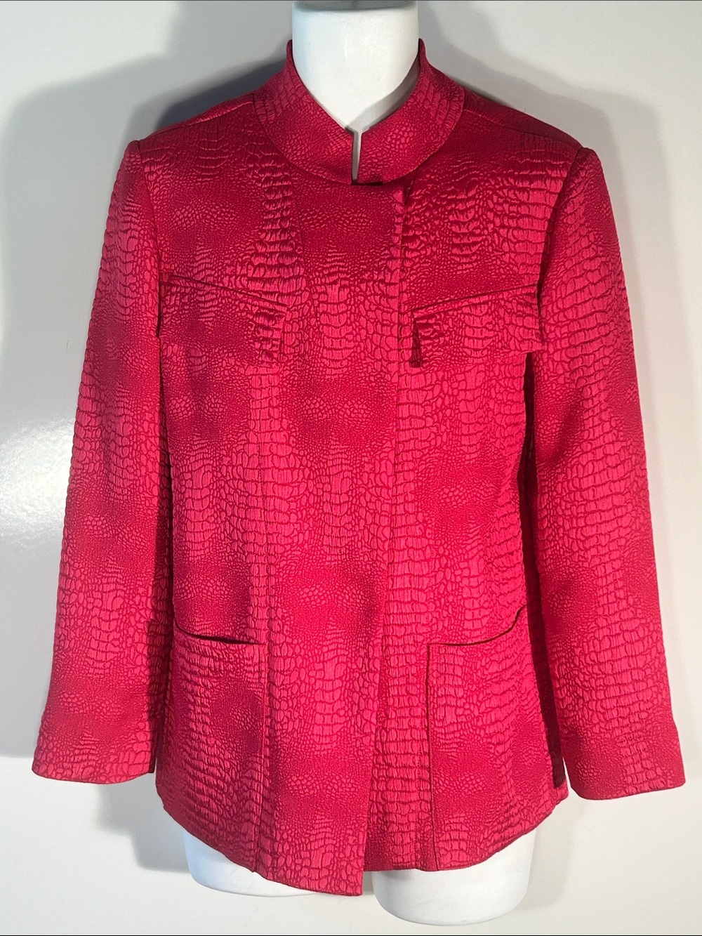 Chico's Black Label Pink Blazer Jacket Croc Embossed Chic Minimalist Career
